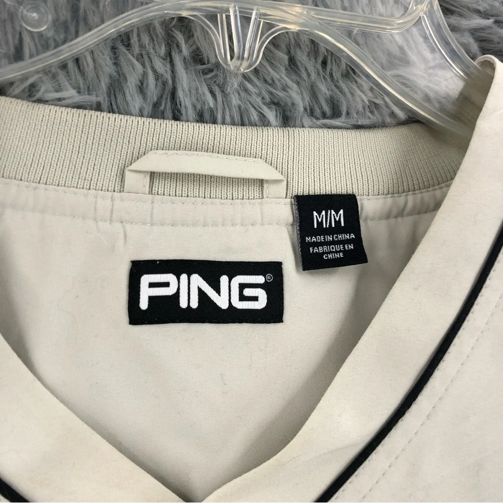 Ping Pullover Mens Medium Golf Tan Vneck Long Sleeve Pockets Toggle Waist